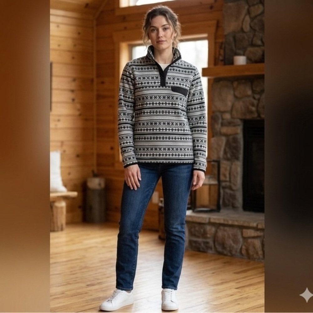NWT Jachs NY Women’s Medium Cabin Collection Fairaisle Mock Neck Fleece Top M